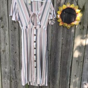 Mimi Chica Button Front Multi Striped Midi Dress With Flutter Sleeves